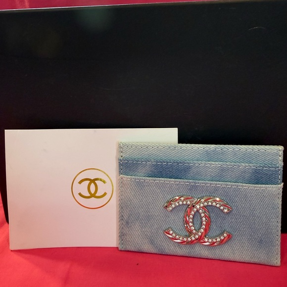 CHANEL | Bags | Vip Gwp Chanel Blue Denim Card Holder | Poshmark